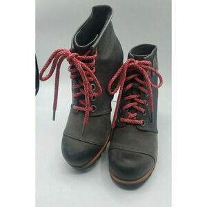 Sorel Womens PDX Wedge Boots Gray Canvas Leather Women's Shoes Size 7.5